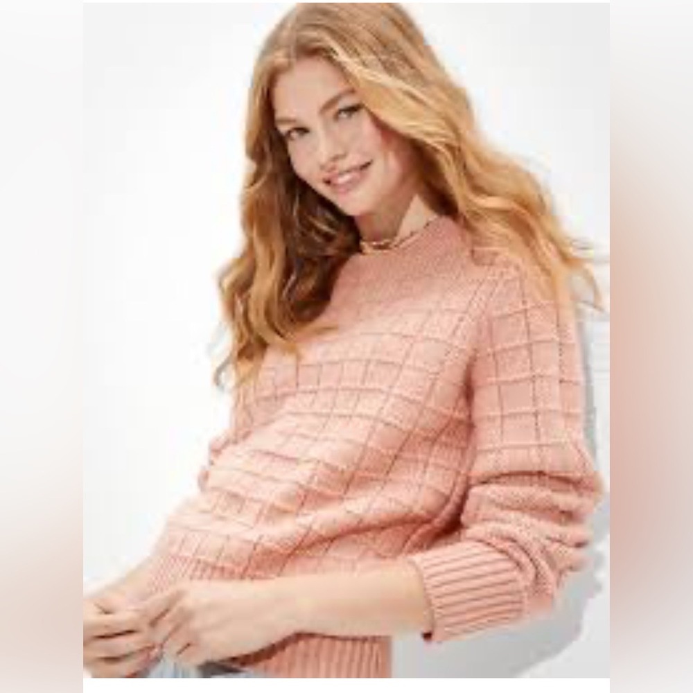 American Eagle Women's Waffle Crew Blush Pink Sweater Size S EUC
